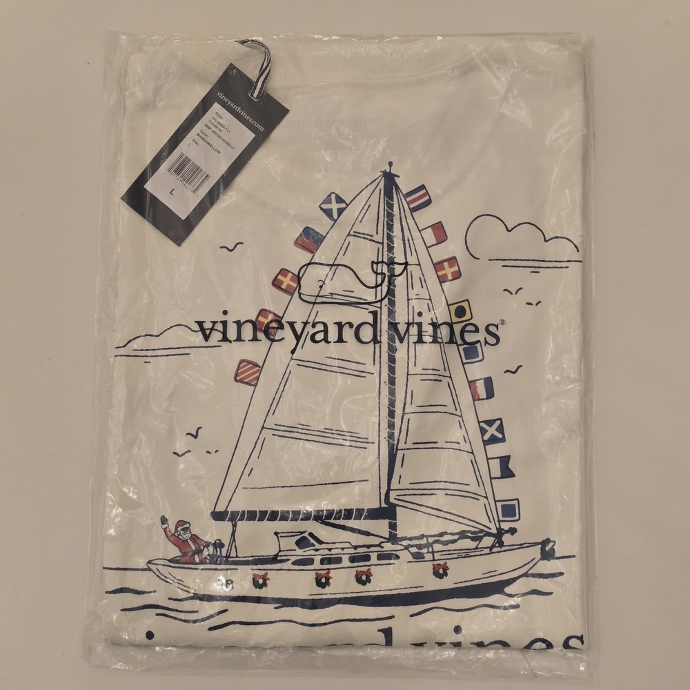 NWT Vineyard Vines Mens Large Christmas Burgees Sailboat Graphic Long Sleeve Tee - Picture 6 of 6